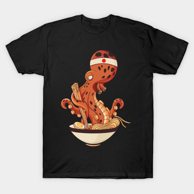 Japanese Octopus eating Ramen T-Shirt by tatadonets